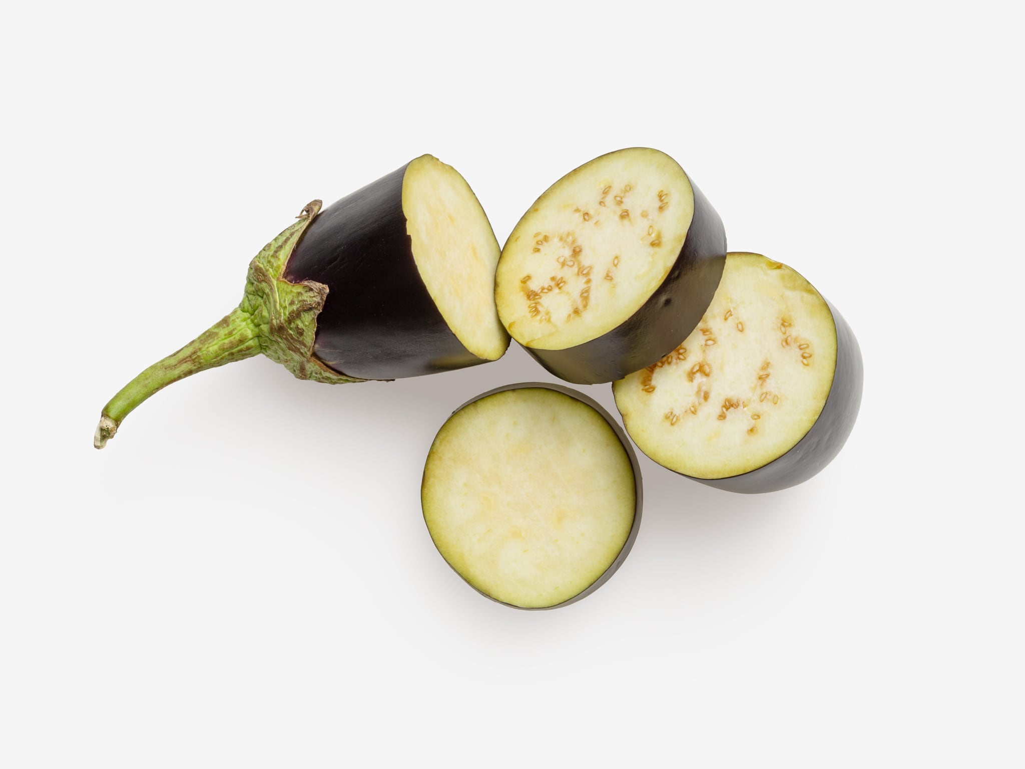 Clean Isolated PSD image of Eggplant on transparent background with separated shadow