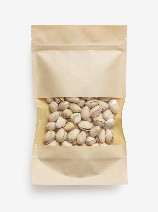 Clean Isolated PSD image of Package of pistachios on transparent background with separated shadow
