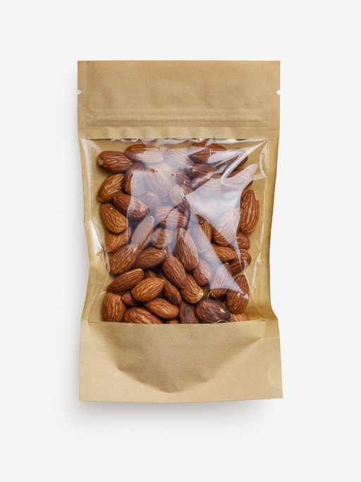 Clean Isolated PSD image of Pack of almonds on transparent background with separated shadow